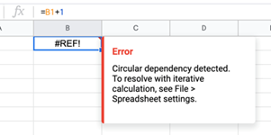 Example “Circular Dependency” error in Google Sheets