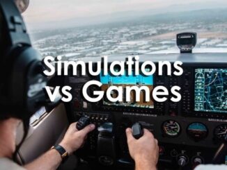 Simulations vs games banner image featuring flight simulator