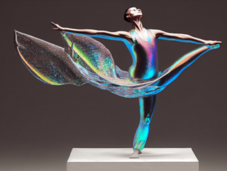 Iridescent glass sculpture of a dancer