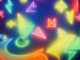 Magical looking brightly colored and lit symbols flying in the air