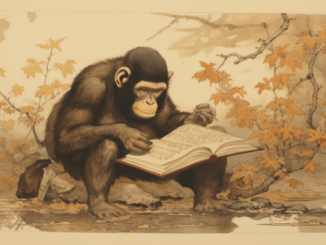 Chimpanzee reading a book