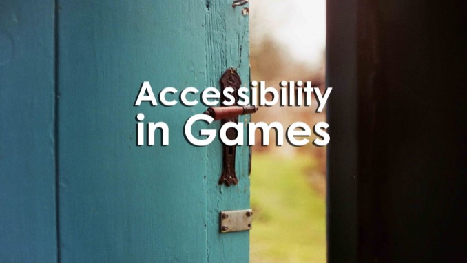 An image of a door, ajar, with the words 'Accessibility in Games' superimposed on the image